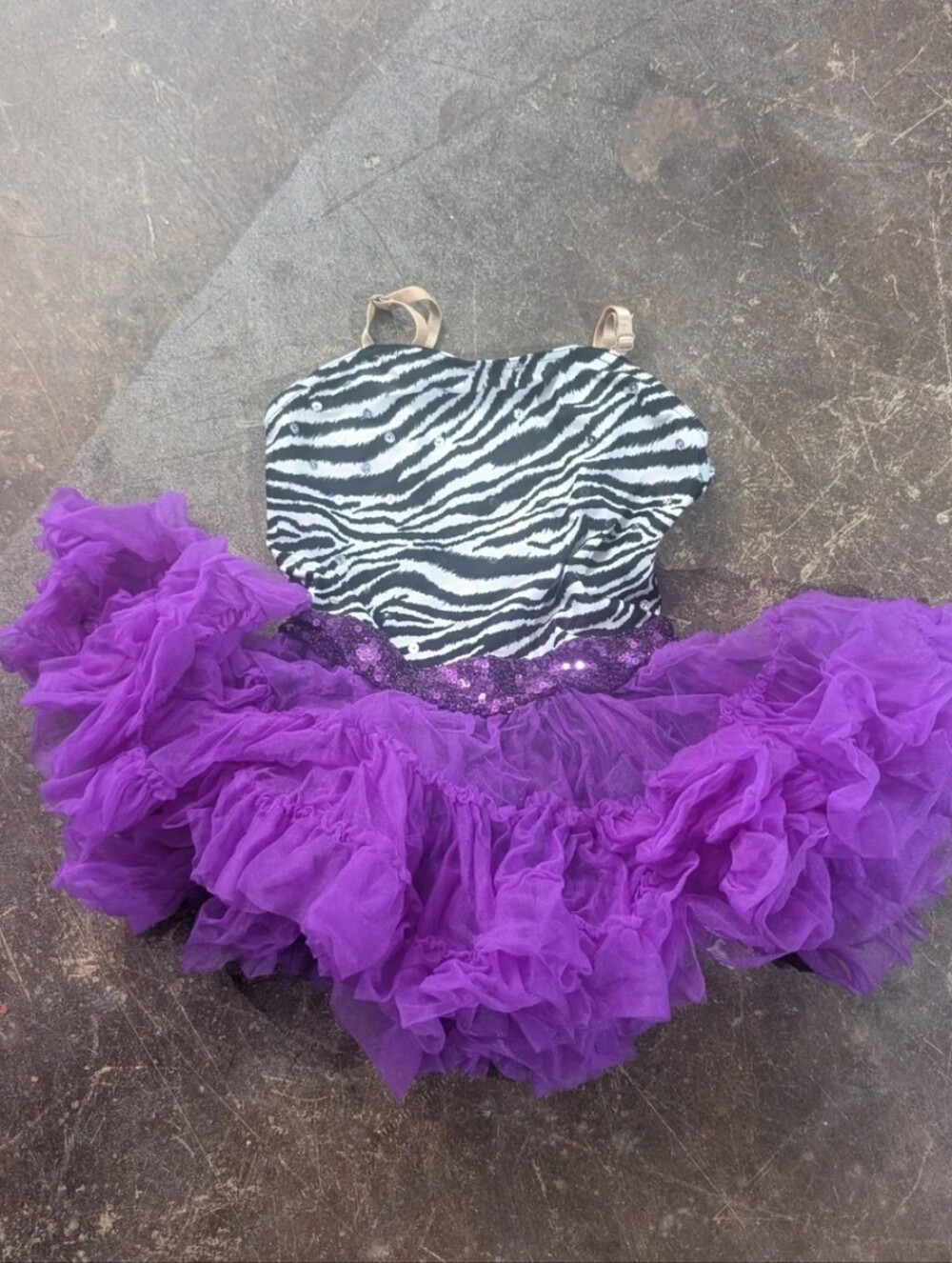Zebra Print Weissman Costume with Purple Ruffled Tulle Skirt